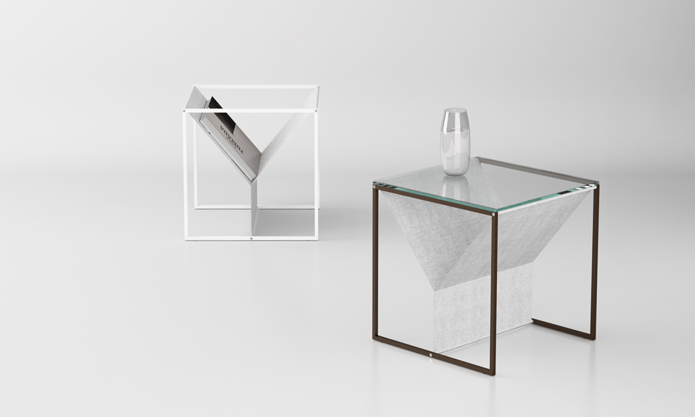 Mesa centro cristal transparente cuadrada con revistero - Mesa cristal